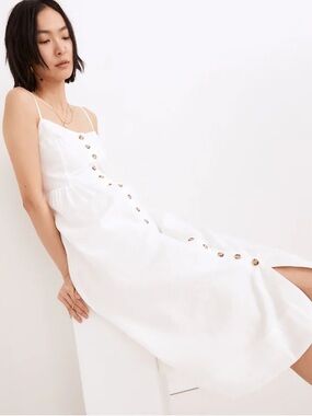 H&M White Linen-Blend white button down dress
